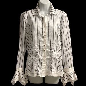 Elisa Caveletti Ladies White and Blue Striped Shirt Sz XL